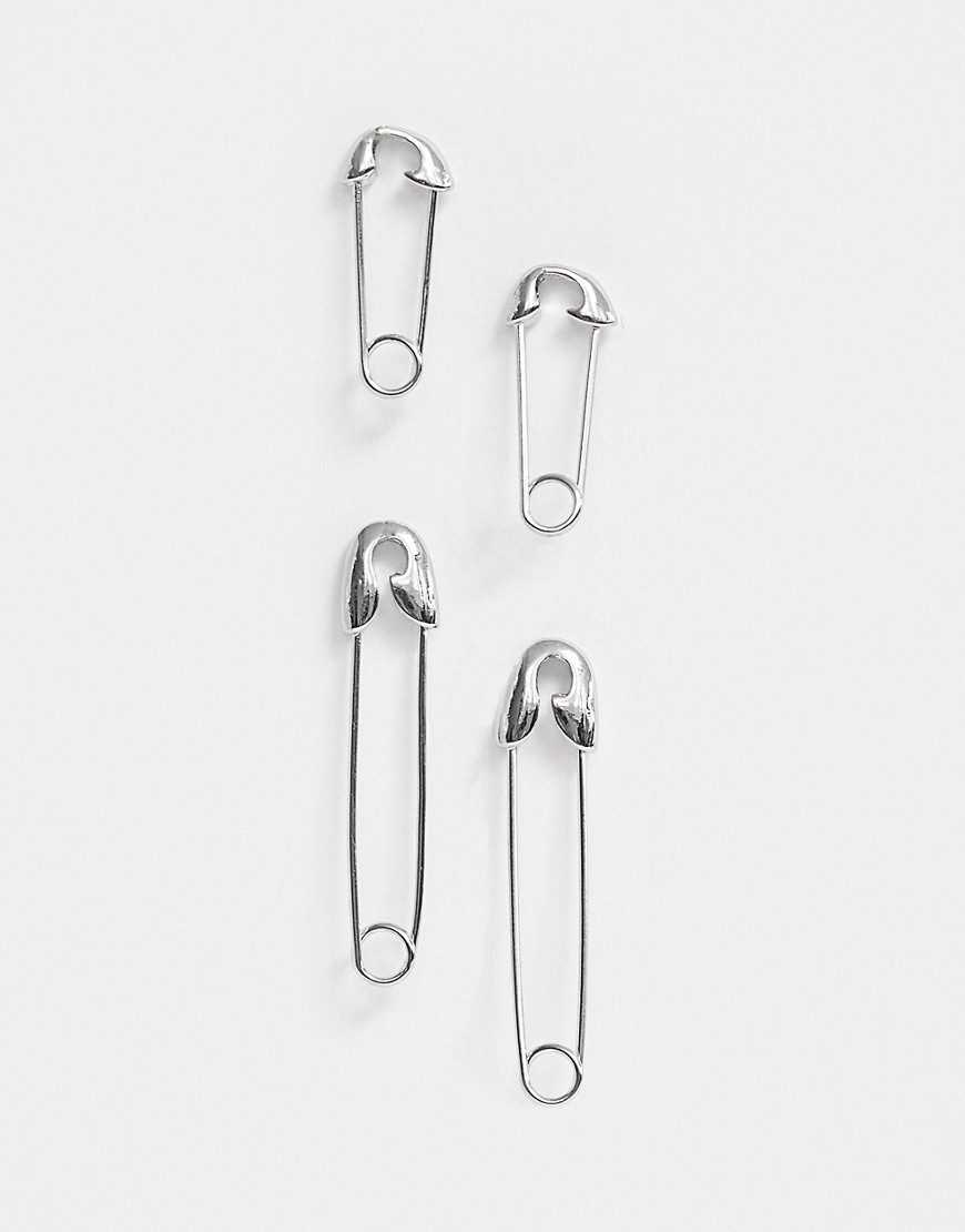 ASOS DESIGN pack of 2 earrings in safety pin design in silver tone
