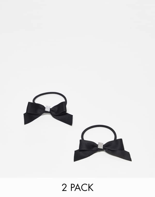 ASOS DESIGN pack of 2 hair bows with rhinestone detail in black