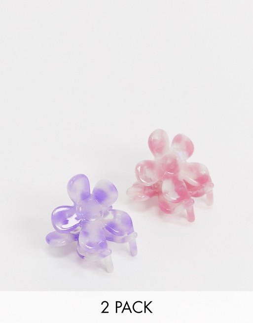 ASOS DESIGN pack of 2 hair clip claws in flower shape in lilac purple