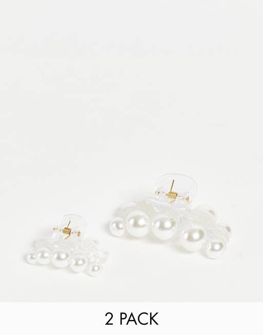 ASOS DESIGN pack of 2 hair clip claws in pearl design