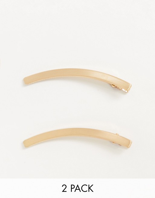 ASOS DESIGN pack of 2 hair clips in curved bar design in gold tone