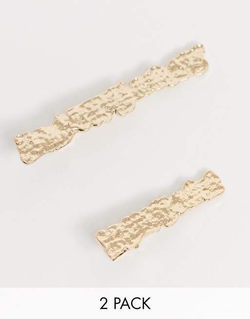 ASOS DESIGN pack of 2 hair clips in molten metal in gold tone