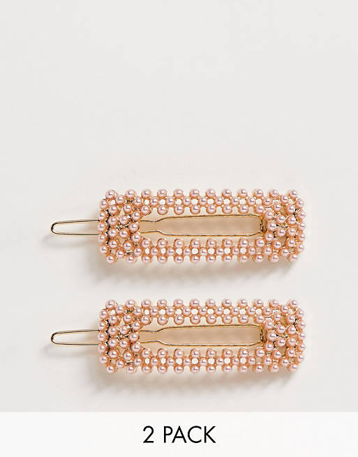 ASOS DESIGN pack of 2 hair clips in pink pearl