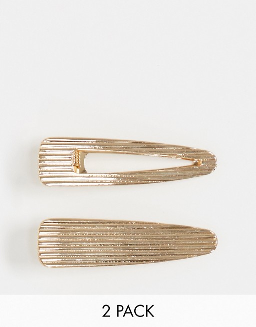 ASOS DESIGN pack of 2 hair clips in textured design in gold tone