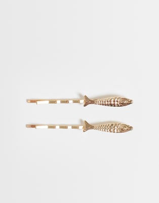 Asos Design Pack Of 2 Hair Clips With Fish Design In Gold