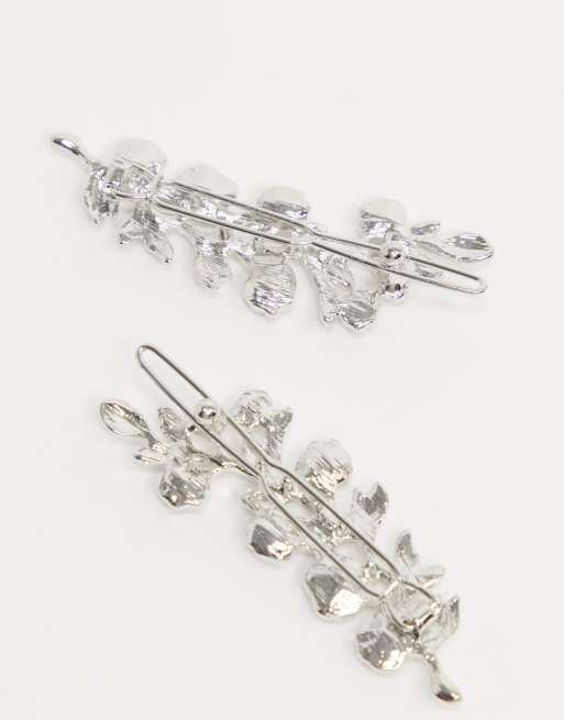 Embellished White Flower Hair Pins - 4 Pack