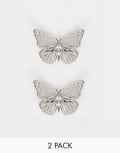 [ASOS DESIGN] ASOS DESIGN pack of 2 hair clips with large butterflies in silver tone No Size Rhodium