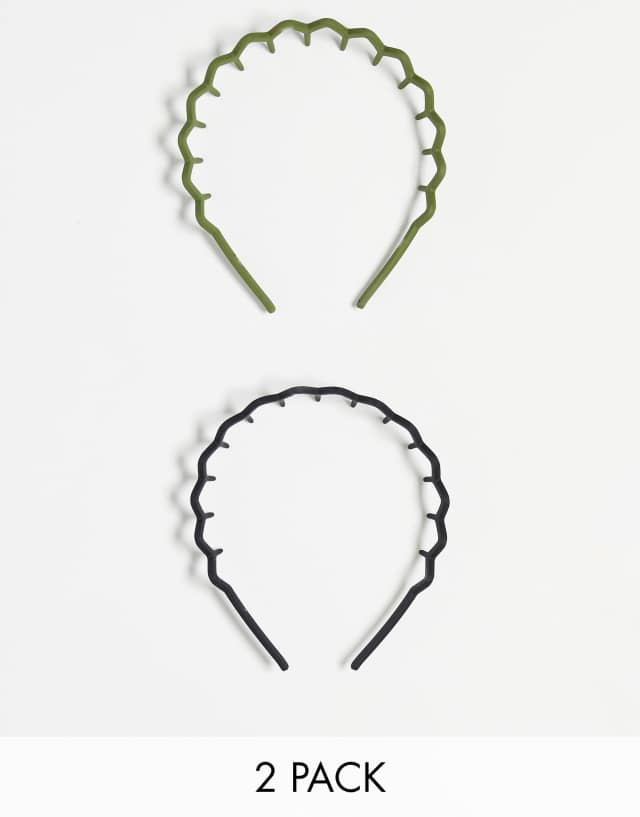 ASOS DESIGN pack of 2 hair comb headband in black and green