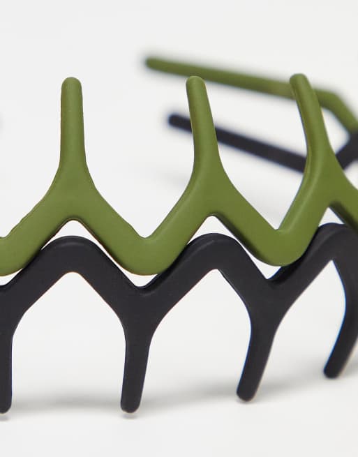 ASOS DESIGN pack of 2 hair comb headband in black and green, 3 of 4