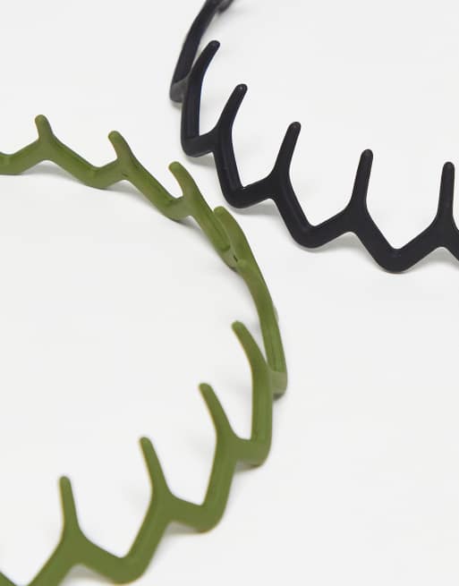 ASOS DESIGN pack of 2 hair comb headband in black and green, 4 of 4