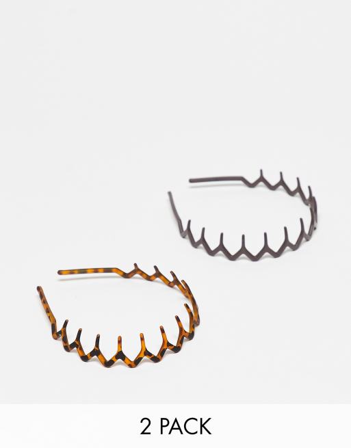 ASOS DESIGN pack of 2 hair comb headband in brown and tort