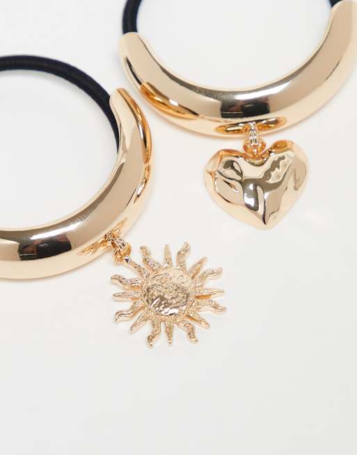 ASOS DESIGN pack of 2 hair cuffs with charm details in gold tone, 2 of 3