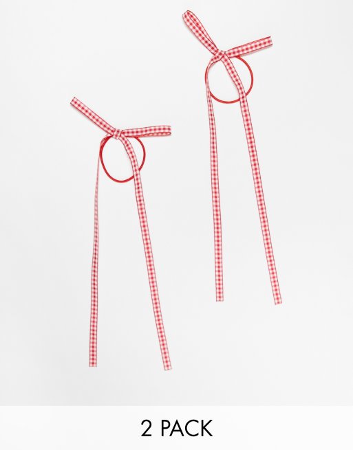 ASOS DESIGN pack of 2 hair elastics with bow detail in gingham