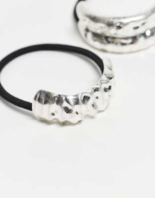 Asos Design Pack Of 2 Hair Elastics With Hammered Design Cuffs