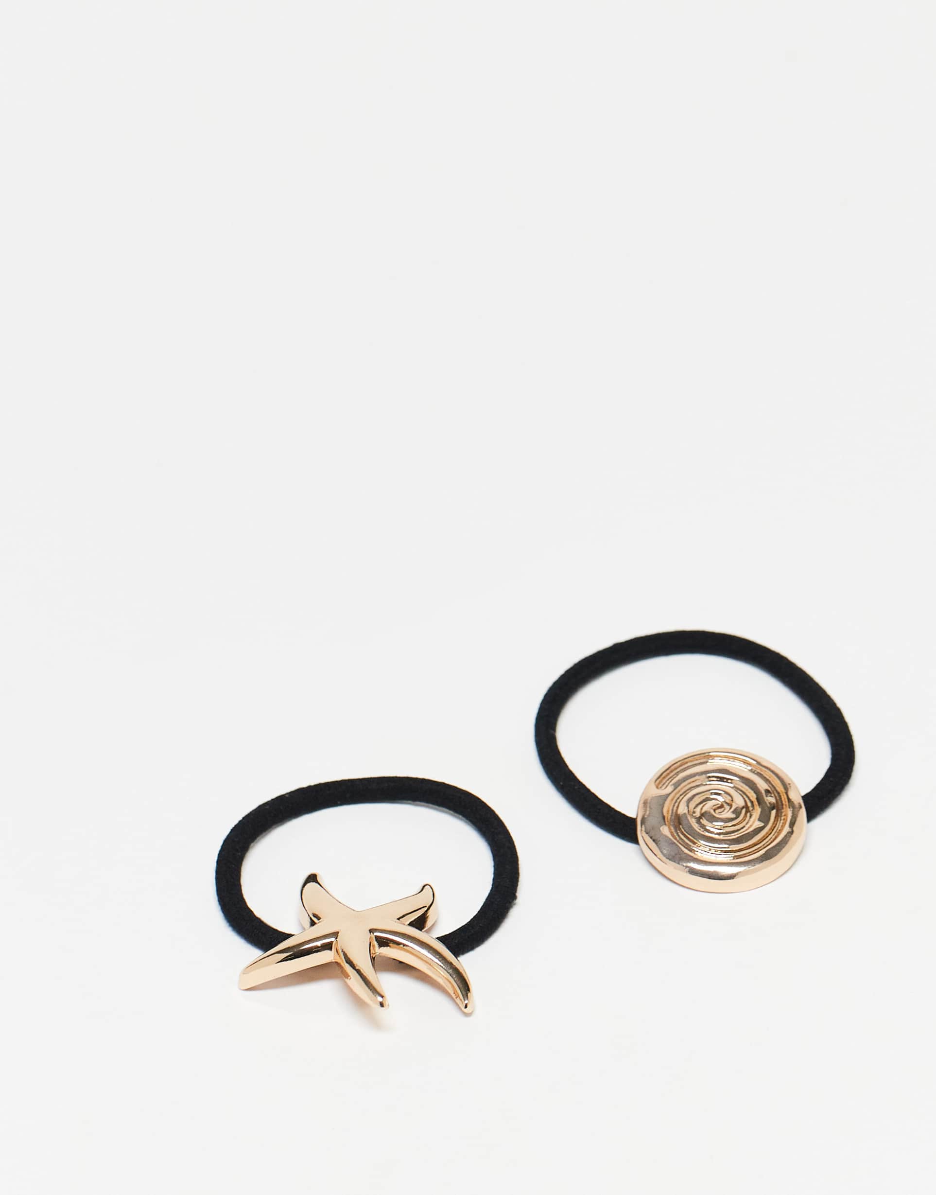 asos design pack of 2 hair elastics with shell and starfish designs