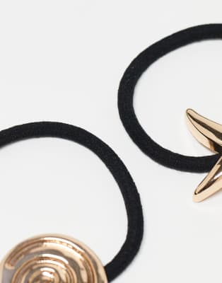 Asos Design Pack Of 2 Hair Elastics With Shell And Starfish Designs-gold In Gold