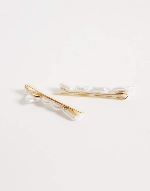 ASOS DESIGN pack of 2 hair slides with faux shell and pearl design, 2 of 3
