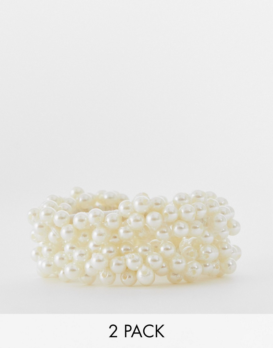 ASOS DESIGN pack of 2 hairbands in faux pearl bead design-Multi