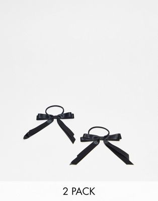 ASOS DESIGN pack of 2 hairbands with bow detail in black satin