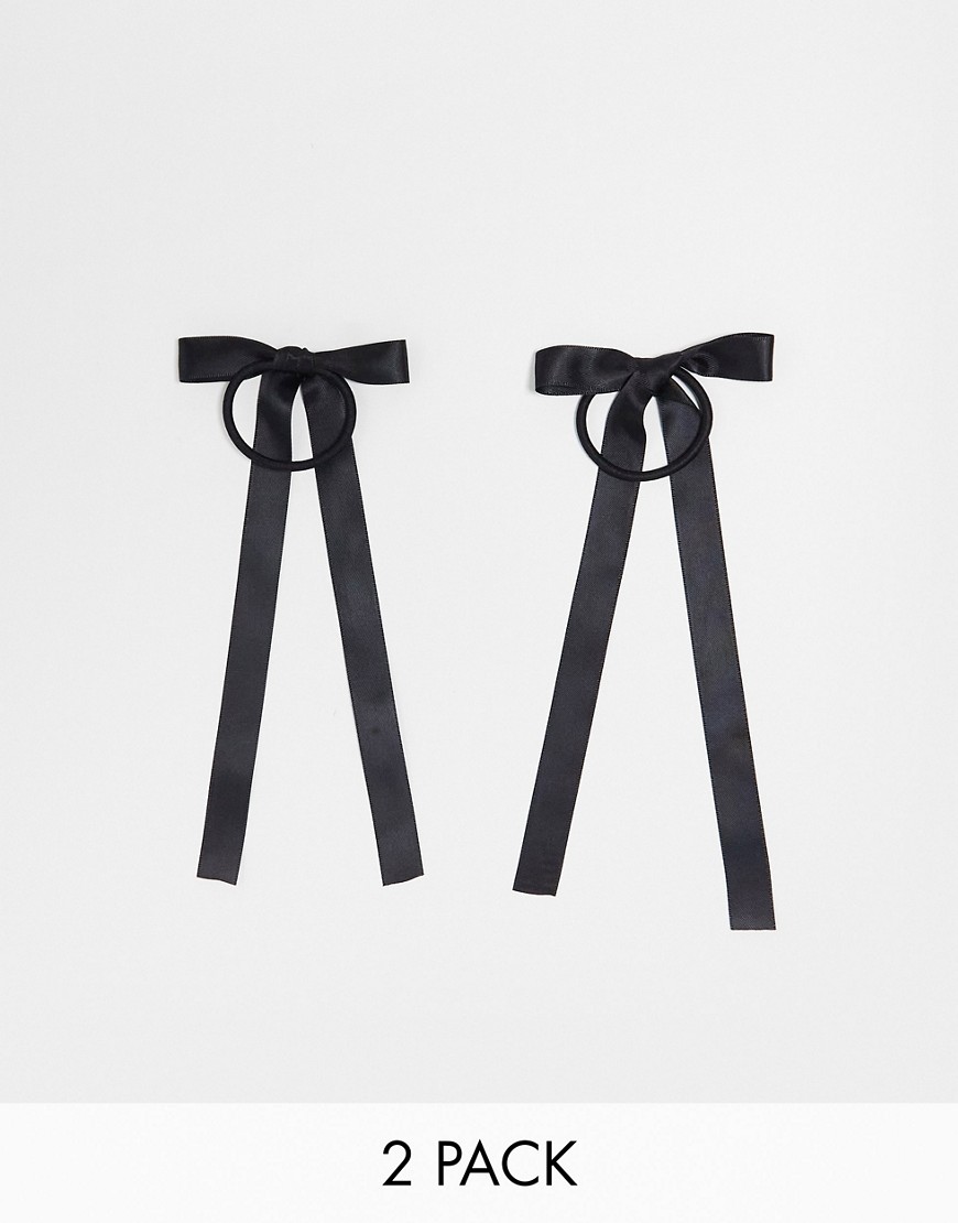 Asos Design Pack Of 2 Hairbands With Bow Detail In Black Satin