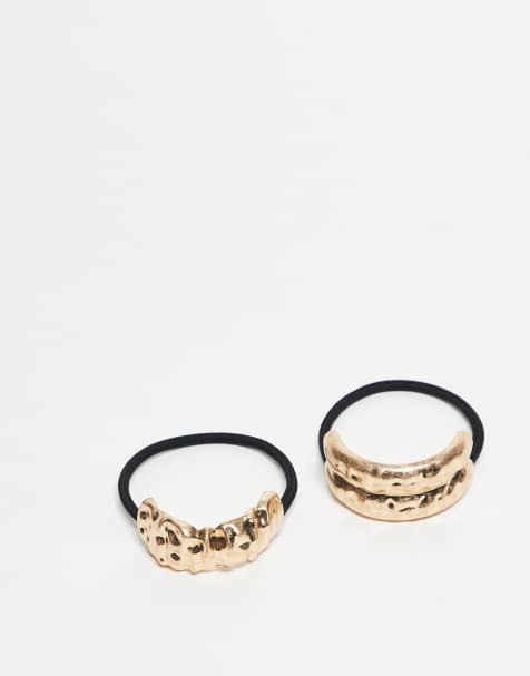 ASOS DESIGN pack of 2 hairbands with hammered design cuff in worn gold tone - view 1