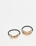 [ASOS DESIGN] ASOS DESIGN pack of 2 hairbands with hammered design cuff in worn gold tone No Size Gold