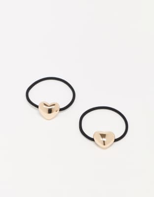 pack of 2 hairbands with heart detail in gold