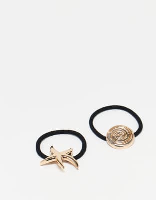 ASOS DESIGN ASOS DESIGN pack of 2 hairbands with shell and starfish design-Gold