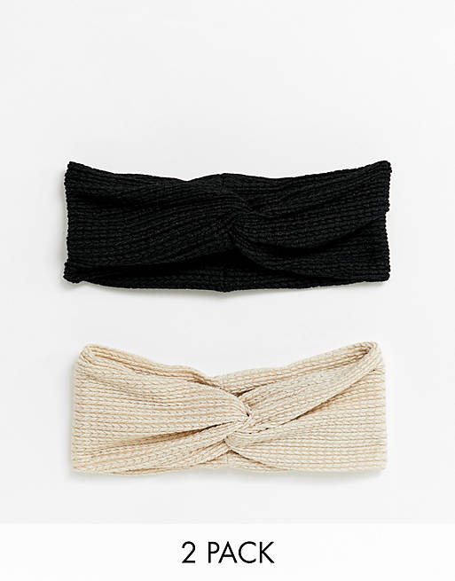 ASOS DESIGN pack of 2 headbands with twist front in textured jersey