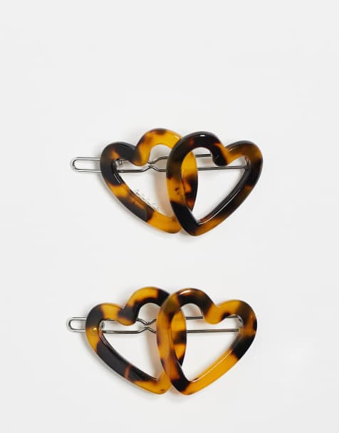 ASOS DESIGN pack of 2 heart hair clips in brown tort - view 1