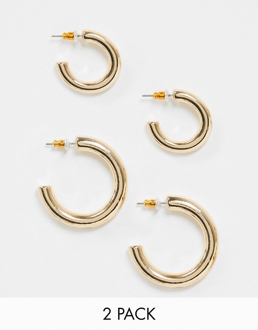 ASOS DESIGN pack of 2 hoop earrings 15mm 25mm in gold tone
