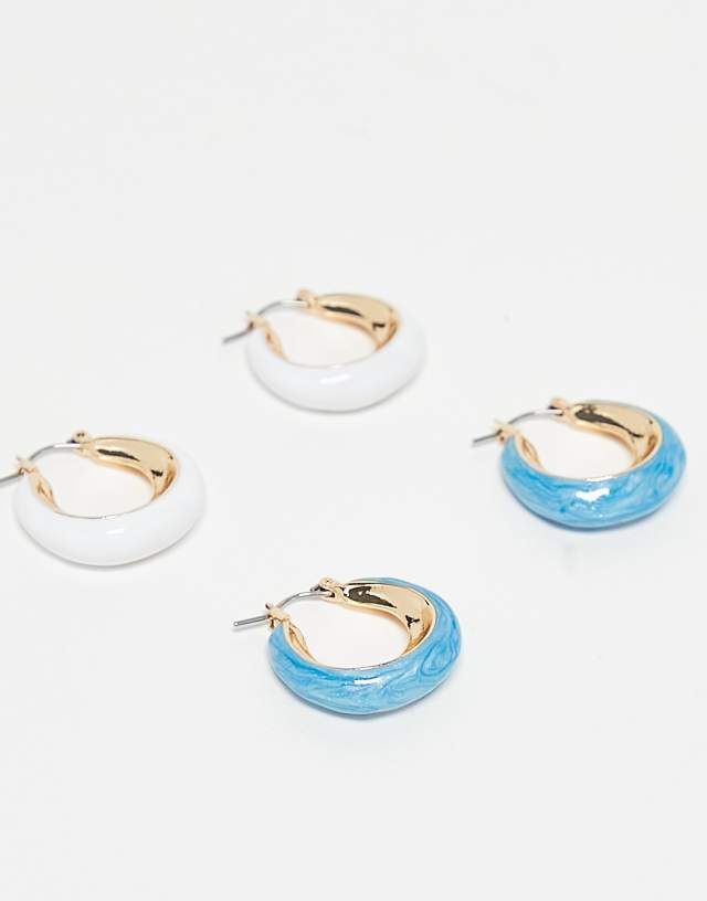 ASOS DESIGN pack of 2 hoop earrings in mixed enamel design