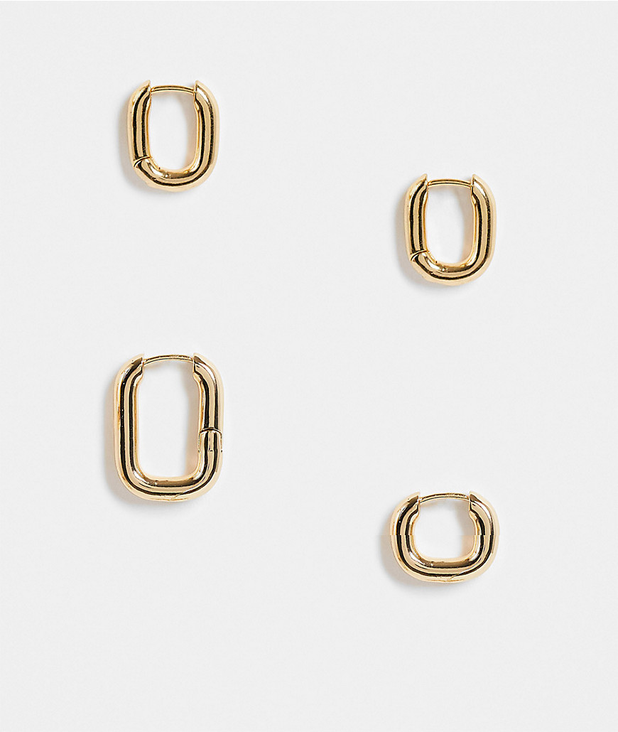 ASOS DESIGN pack of 2 hoop earrings in oval hinge in gold tone