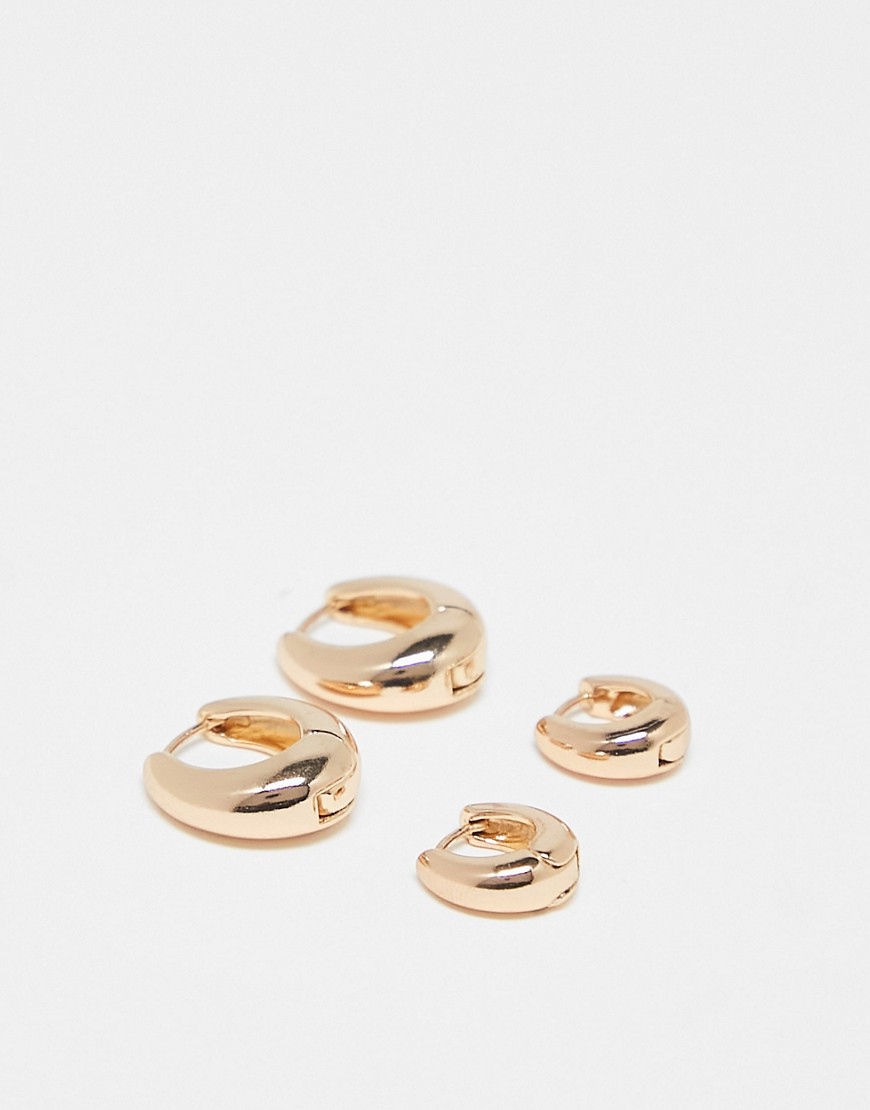 ASOS DESIGN pack of 2 hoop earrings with graduating hinge design in gold tone