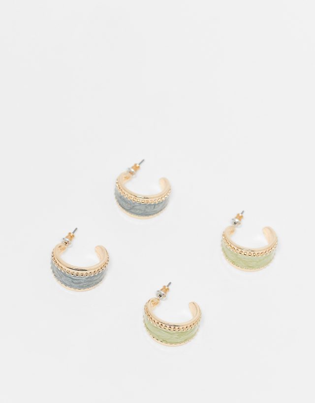 ASOS DESIGN - pack of 2 hoop earrings with marble enamel detail in gold tone