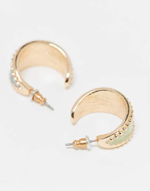 ASOS DESIGN pack of 2 hoop earrings with marble enamel detail in gold tone ASOS
