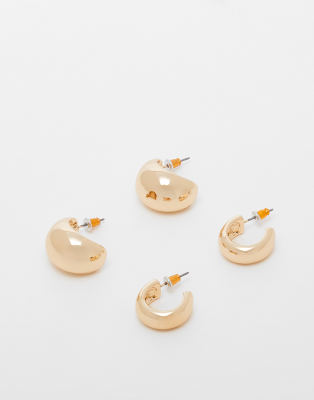 ASOS DESIGN ASOS DESIGN pack of 2 hoop earrings with minimal design in gold tone