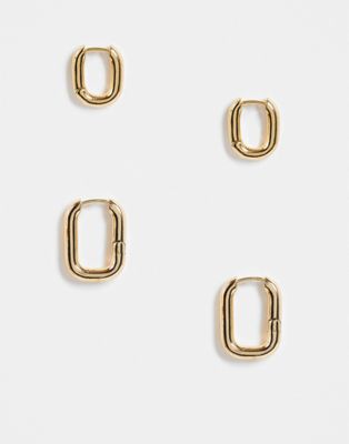 ASOS DESIGN pack of 2 hoop earrings with oval hinge in gold tone