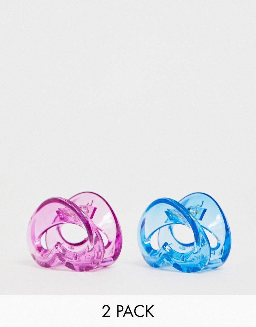 ASOS DESIGN pack of 2 large hair clips in transparent lilac and blue-Multi