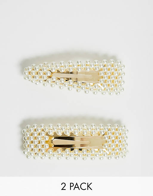 ASOS DESIGN pack of 2 large pearl snap hair clips