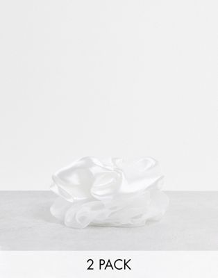 ASOS DESIGN pack of 2 large scruchies in white satin and organza