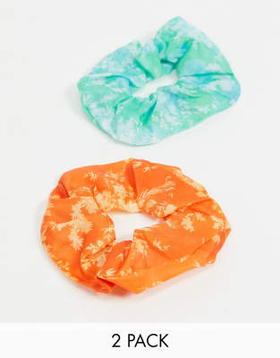 ASOS DESIGN ASOS DESIGN pack of 2 large scrunchies in green and rust nature prints-Multi