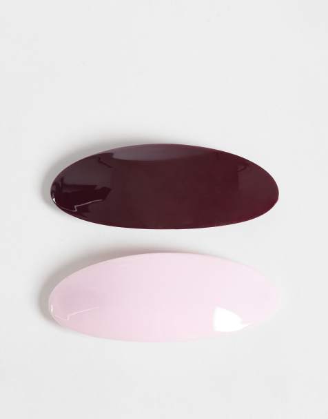 ASOS DESIGN pack of 2 mini oval barrettes in burgundy and pink - view 1