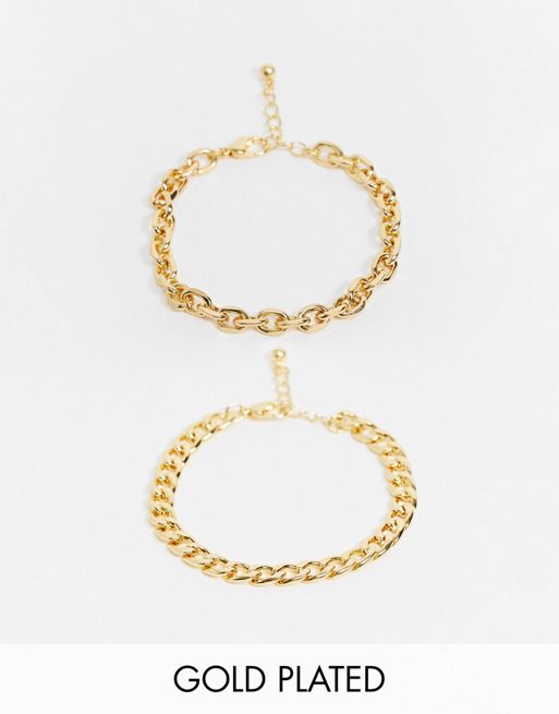 ASOS DESIGN pack of 2 mixed chain 14k gold plate bracelets