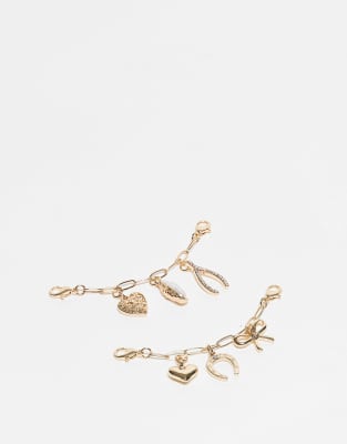 Asos Design Pack Of 2 Mixed Design Chain Charms For Shoes And Accessories In Gold