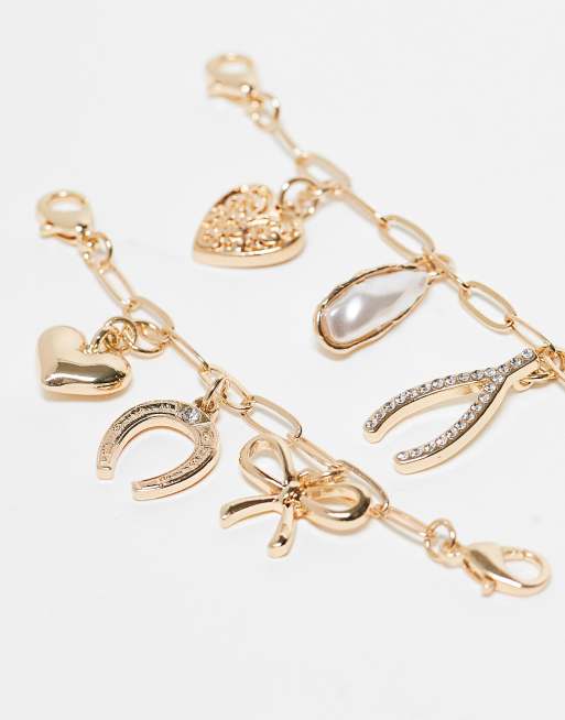 ASOS DESIGN pack of 2 mixed design chain charms for shoes and accessories in gold tone