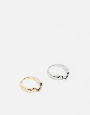 ASOS DESIGN pack of 2 molten rings in mixed metal design