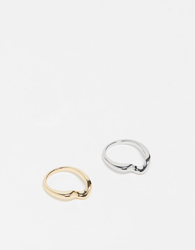 ASOS DESIGN - pack of 2 molten rings in mixed metal design