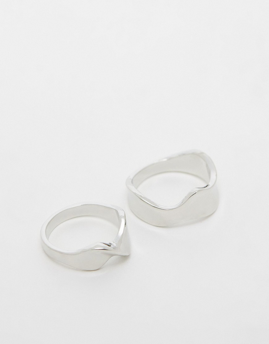 pack of 2 molten rings in silver tone
