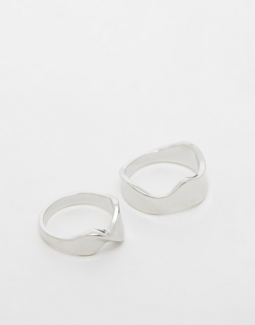 ASOS DESIGN pack of 2 molten rings in silver tone | ASOS